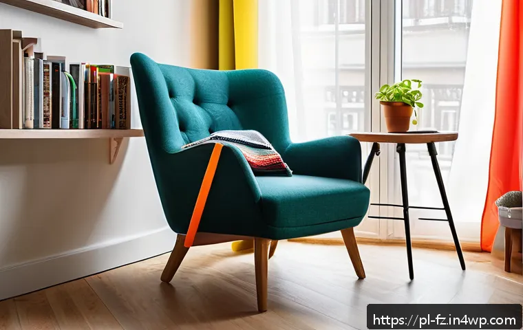 지식 합성 능력 개발을 위한 독서 전략 - A cozy reading nook in a modern Polish apartment, featuring a comfortable armchair with a colorful t...