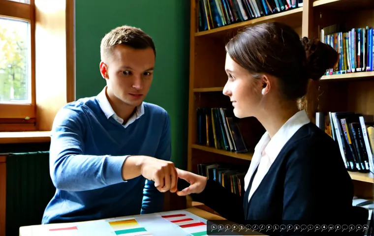 Home 16 지식 합성의 효과적인 피드백 활용법 - Photorealistic scene of a Polish university student and an experienced mentor seated across a tidy l...